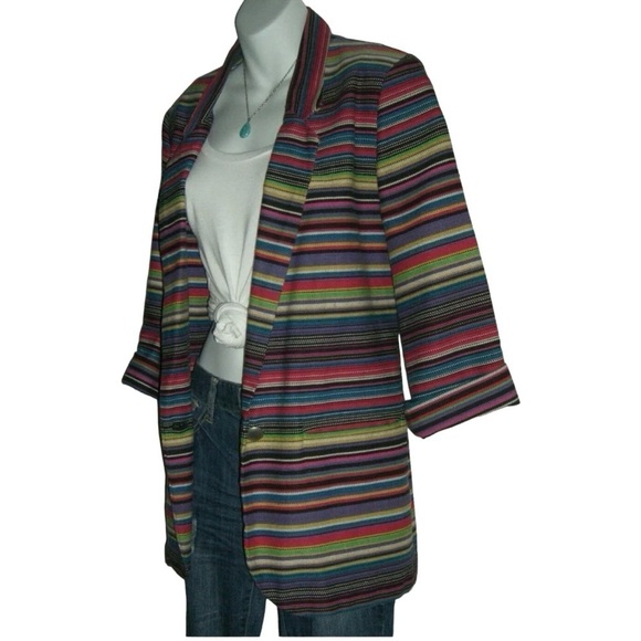 Vintage 80s Rainbow Striped Oversized Blazer Bohemian Southwestern Boho Festival - Picture 5 of 11